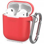 Wholesale Apple Airpods Charging Case Protective Silicone Cover Skin with Hang Hook Clip (Red)